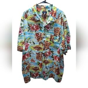 George Men's 100% Rayon Short Sleeve Floral Island Graphic Hawaiian Shirt 3XL